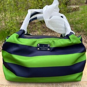 kate spade Green and Navy Wide-Stripe Shoulder Bag
